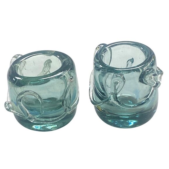 Vintage Handblown Aqua Glass Candlestick Holders - Picture 2 of 5